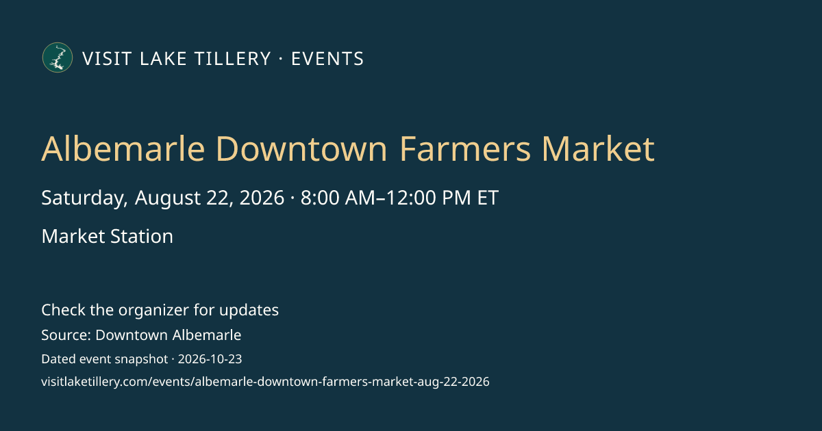 Albemarle Downtown Farmers Market · Saturday, August 22, 2026 · 8:00 AM–12:00 PM ET · Market Station