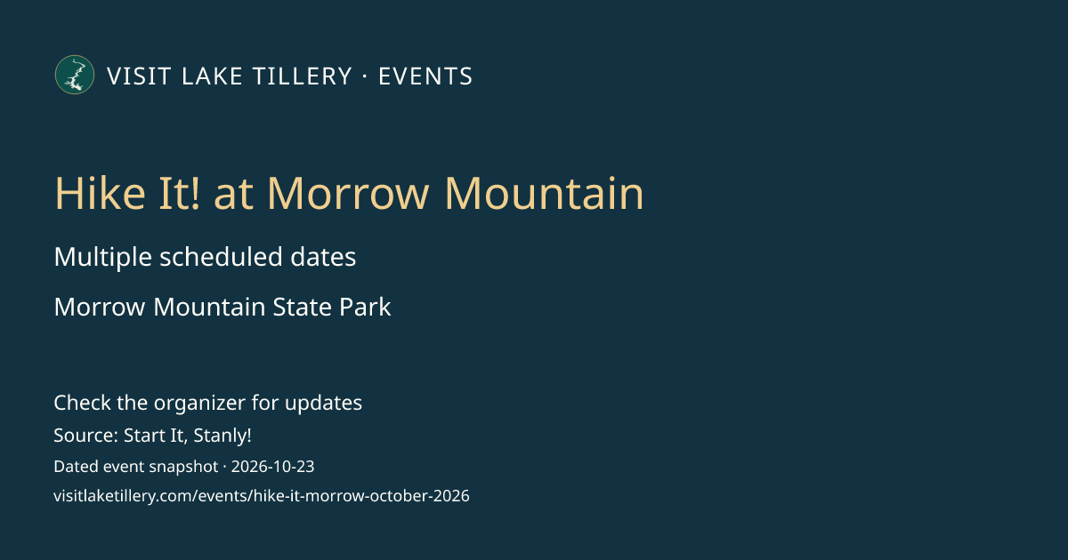 Hike It! at Morrow Mountain · Saturday, October 31, 2026 · 8:00 AM start ET · Morrow Mountain State Park