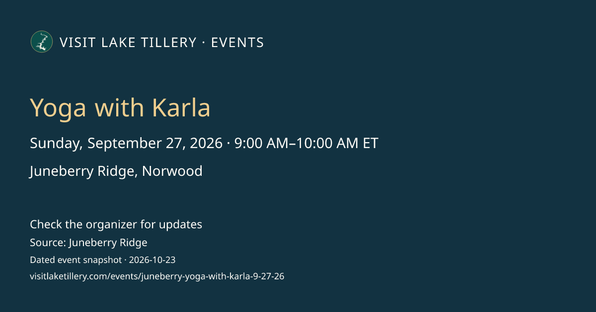 Yoga with Karla · Sunday, September 27, 2026 · 9:00 AM–10:00 AM ET · Juneberry Ridge, Norwood