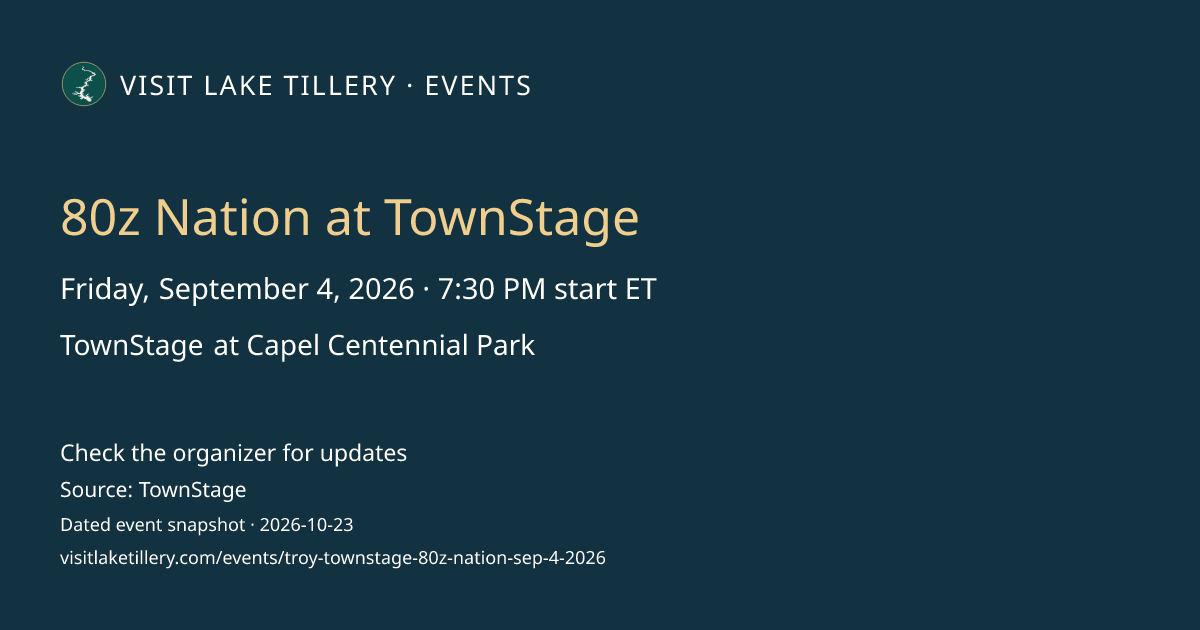 80z Nation at TownStage · Friday, September 4, 2026 · 7:30 PM start ET · TownStage at Capel Centennial Park