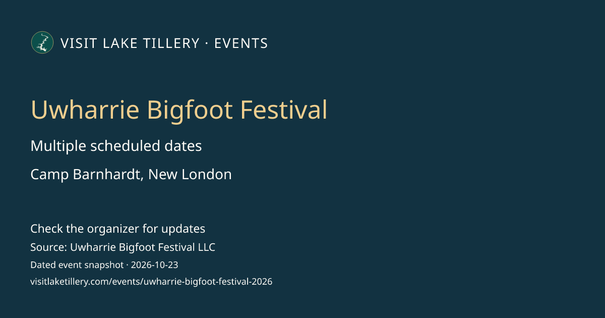Uwharrie Bigfoot Festival · Friday, September 4, 2026 · 2:00 PM–9:00 PM ET · Camp Barnhardt, New London