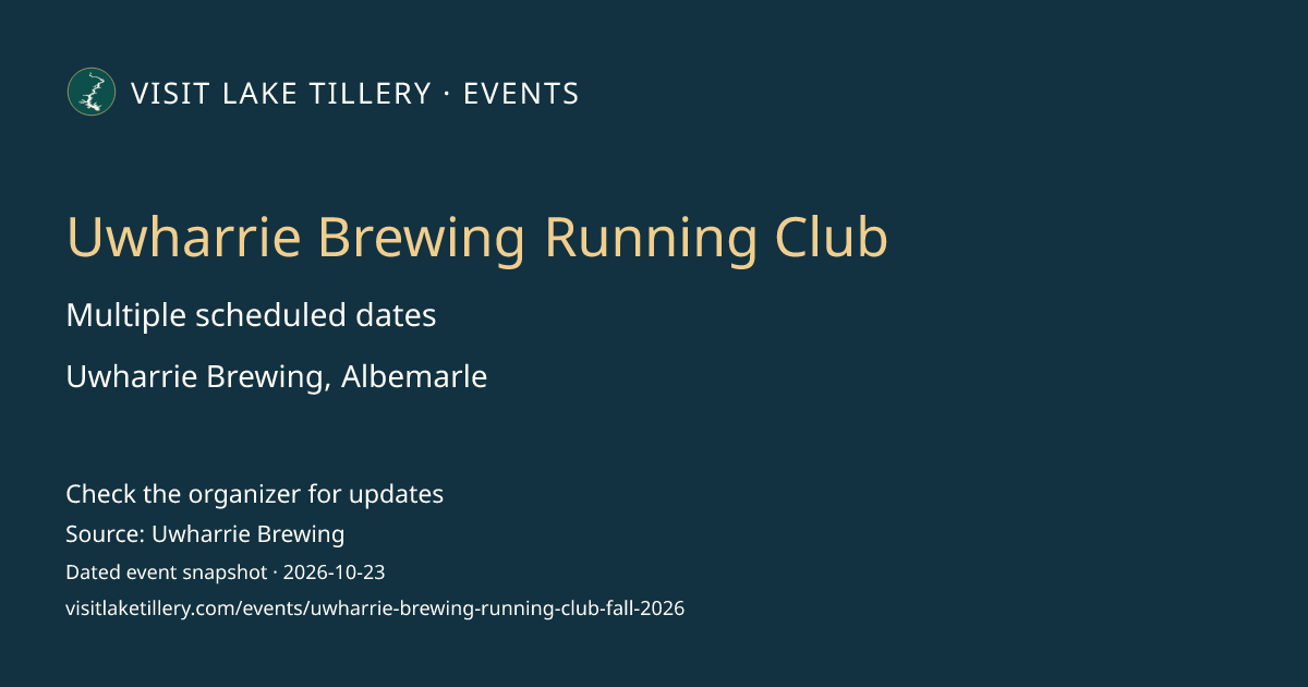 Uwharrie Brewing Running Club · Thursday, October 29, 2026 · 5:30 PM start ET · Uwharrie Brewing, Albemarle