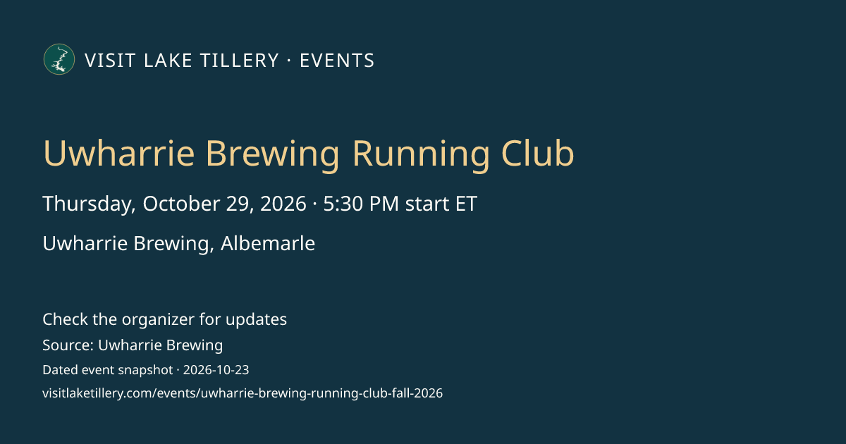 Uwharrie Brewing Running Club · Thursday, October 29, 2026 · 5:30 PM start ET · Uwharrie Brewing, Albemarle