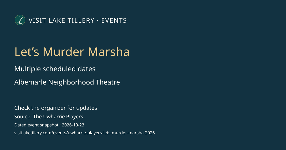 Let’s Murder Marsha · Friday, November 6, 2026 · 7:30 PM start ET · Albemarle Neighborhood Theatre