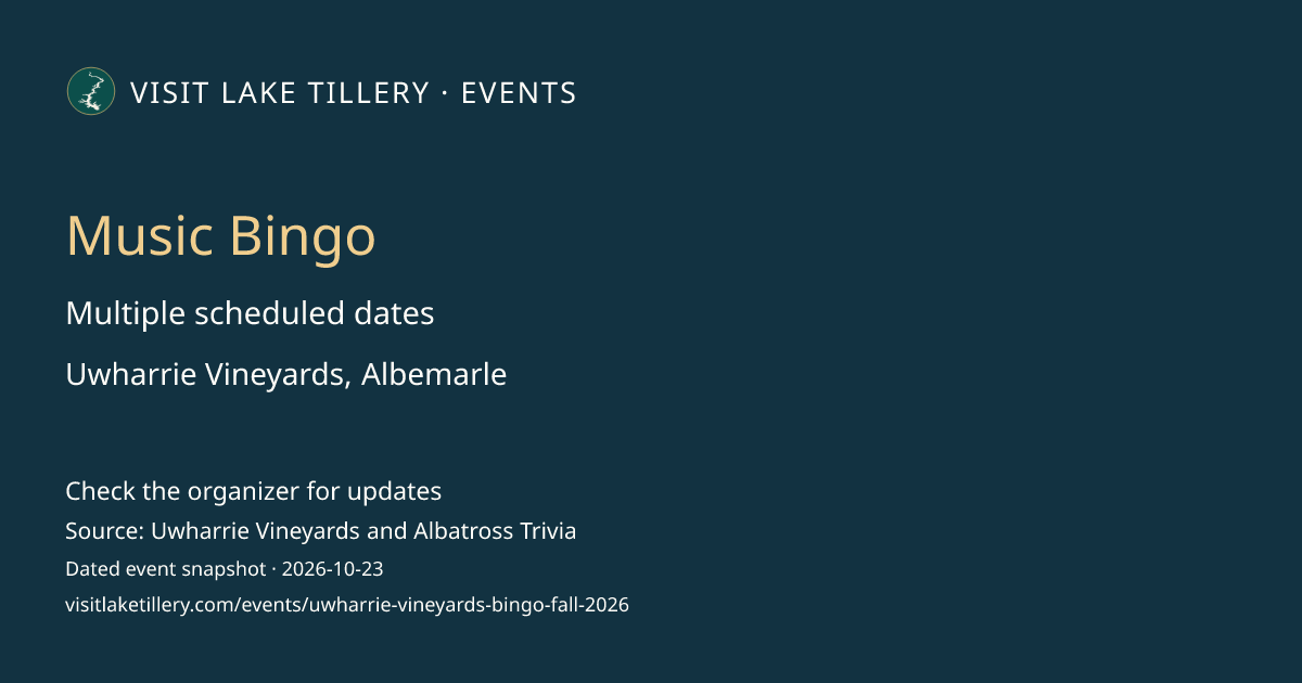 Music Bingo · Thursday, October 29, 2026 · 7:00 PM–9:00 PM ET · Uwharrie Vineyards, Albemarle