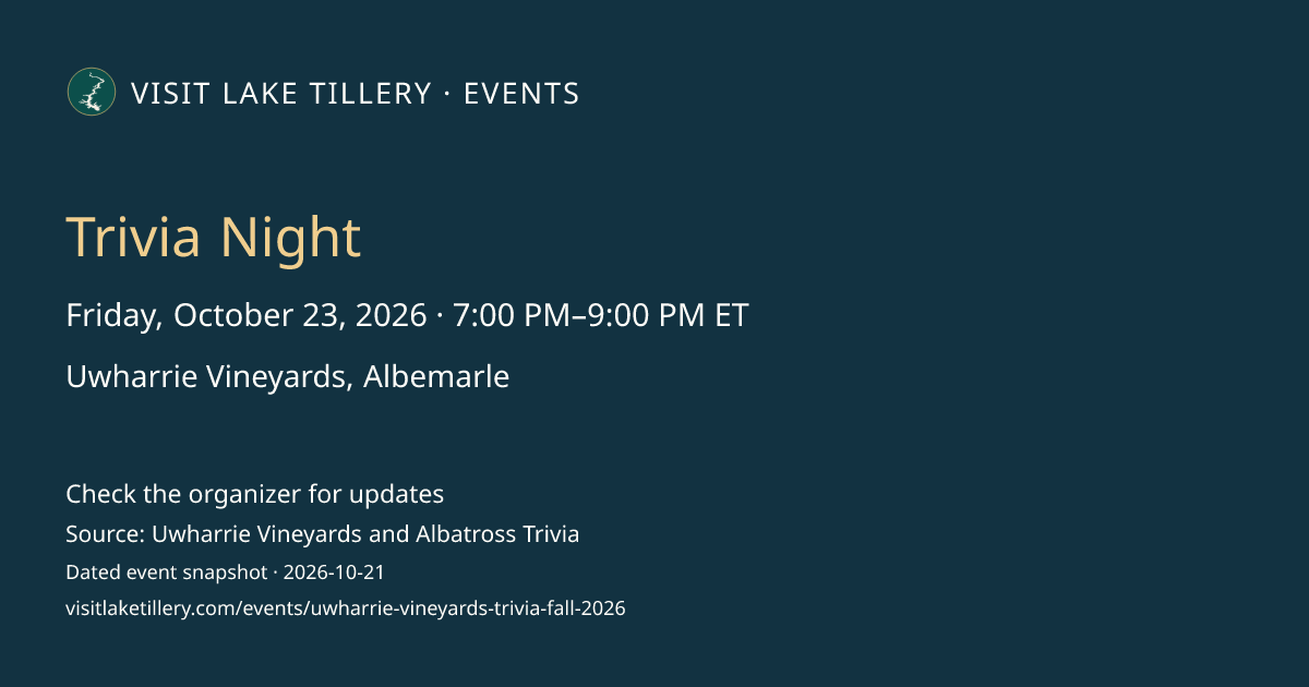 Trivia Night · Friday, October 23, 2026 · 7:00 PM–9:00 PM ET · Uwharrie Vineyards, Albemarle